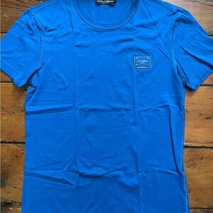 Dolce & Gabbana Blue Logo Patch T-Shirt – Made in Italy